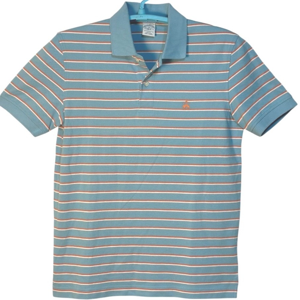 Brooks Brothers Slim Fit Golf Polo Shirt Performance Athleisure Blue Orange M